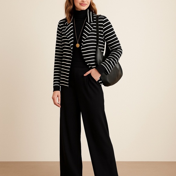 Caslon Black and White Striped Cardigan - Picture 1 of 4